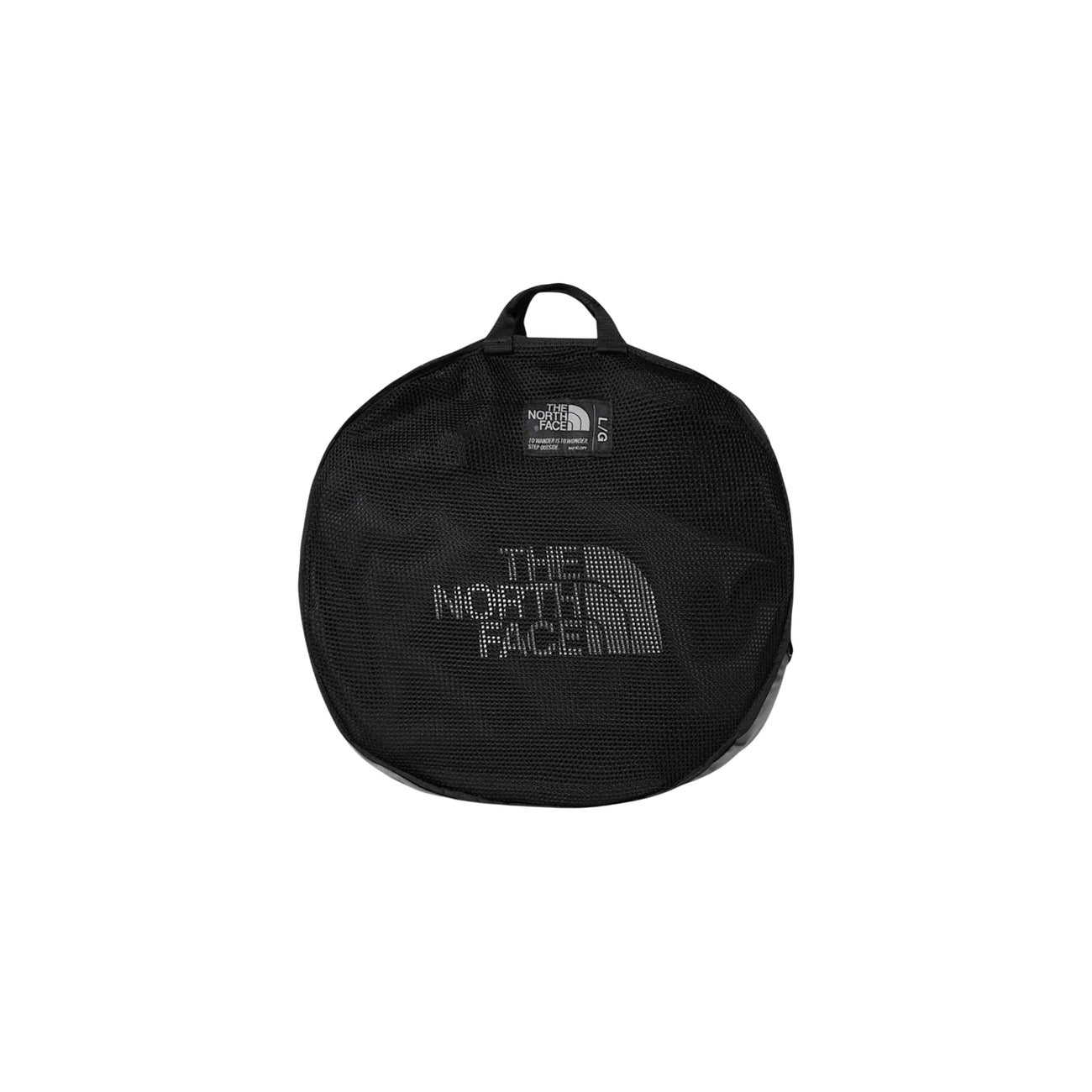 Borsone The North Face Base Camp L; Nero, 100% Riciclato. Capacità 95L, idrorepellente, trasformabile in zaino. Cinghie di compressione e tasche extra. Ideale per viaggi lunghi e attrezzatura sportiva. Vista chiusa 