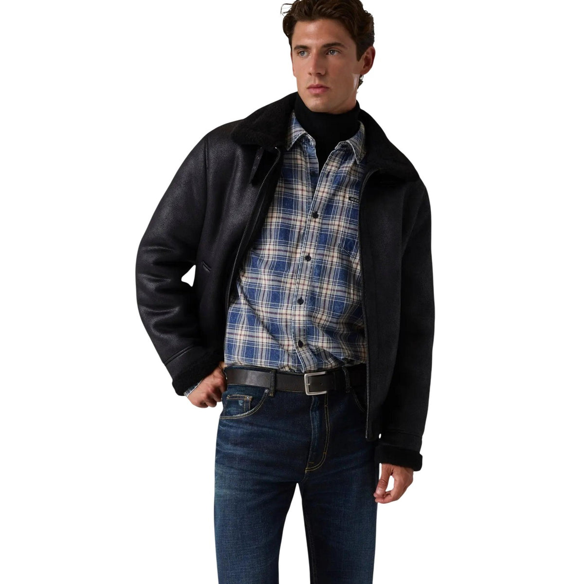 Giacca shearling uomo Guess – Giubbotto montone sintetico con zip M6BL40W4152.