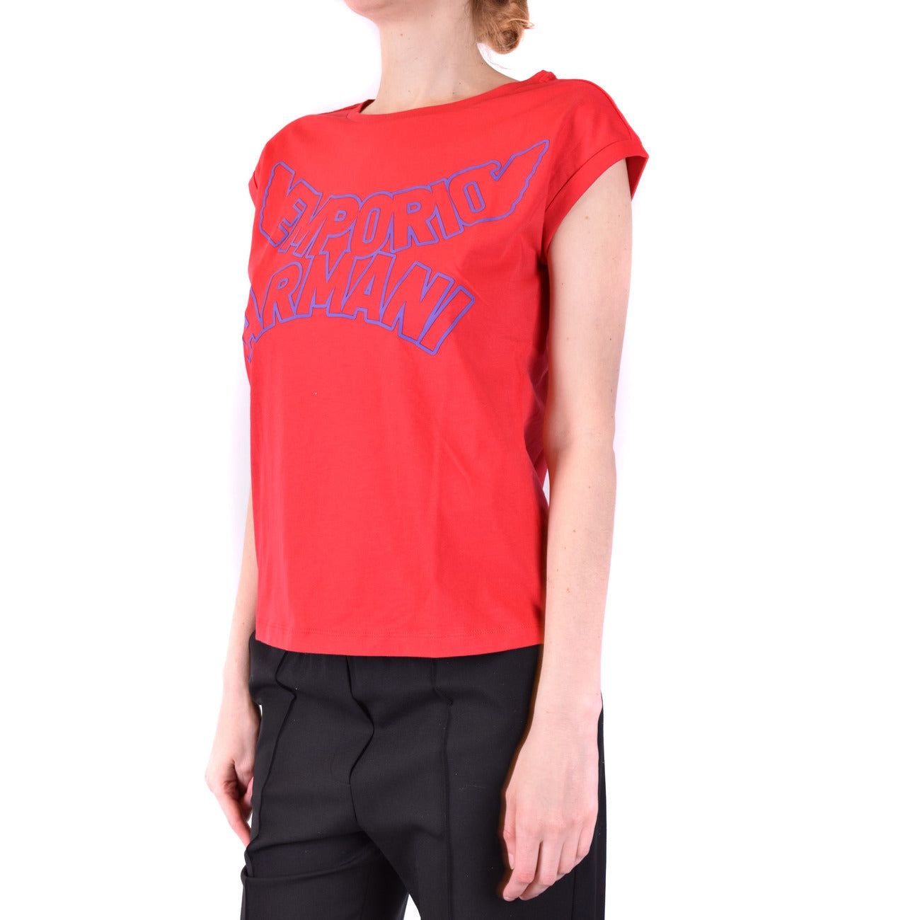 Emporio Armani T-Shirt Donna Rossa Stampa Manica Corta Scollo Tondo 100% Cotone Primavera/Estate B_41411