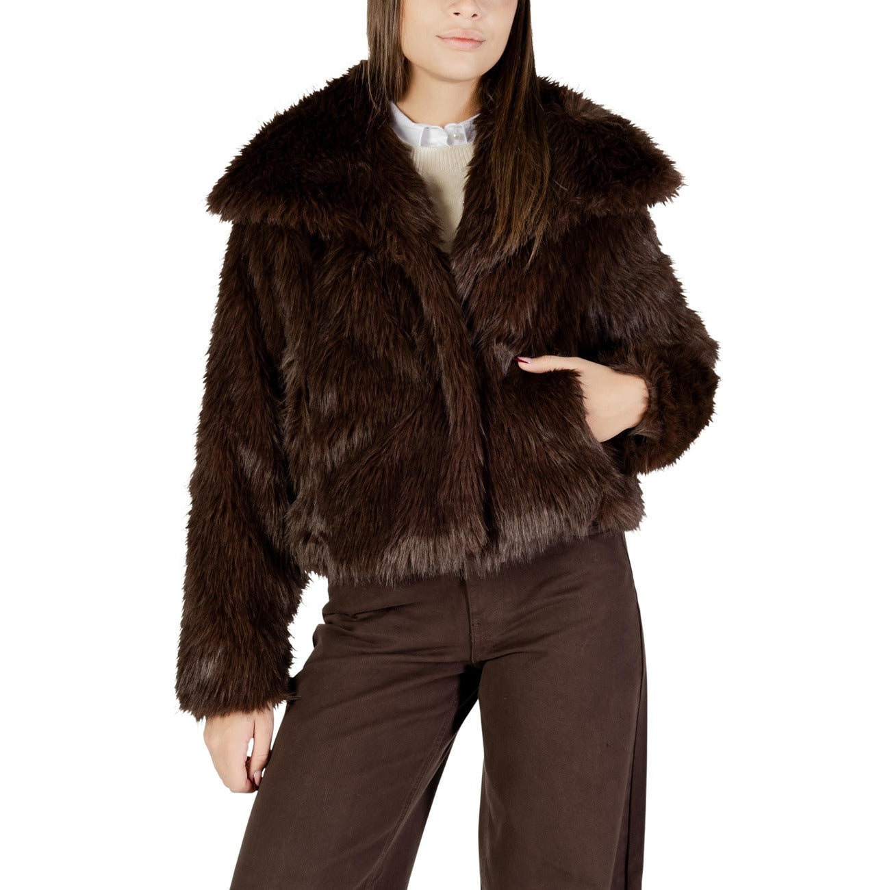 Only Pelliccia Donna Grigia Maniche Lunghe - Giacca Poliestere Autunno Inverno