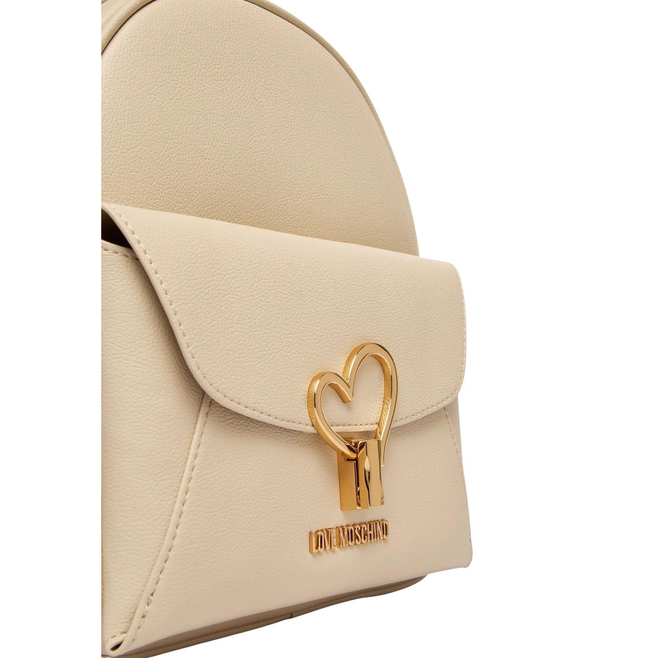 Zaino Love Moschino HEART TURNLOCK donna beige con cerniera tasche 100% poliuretano - dettaglio chiusura cuore vista laterale frontale 