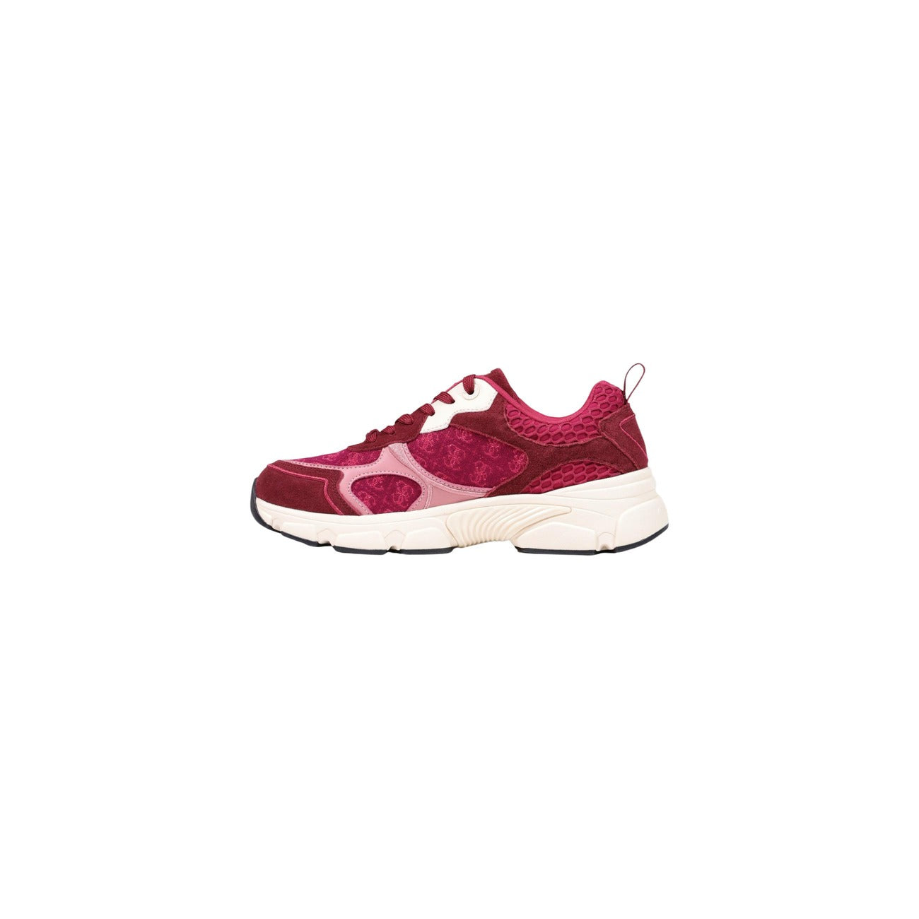 Sneakers Guess donna rosse platform modello INDYE2 FLTID2. Scarpe sportive da donna rosse con zeppa 4 cm, mesh geometrico e camoscio stile urban culture, casual e streetwear.