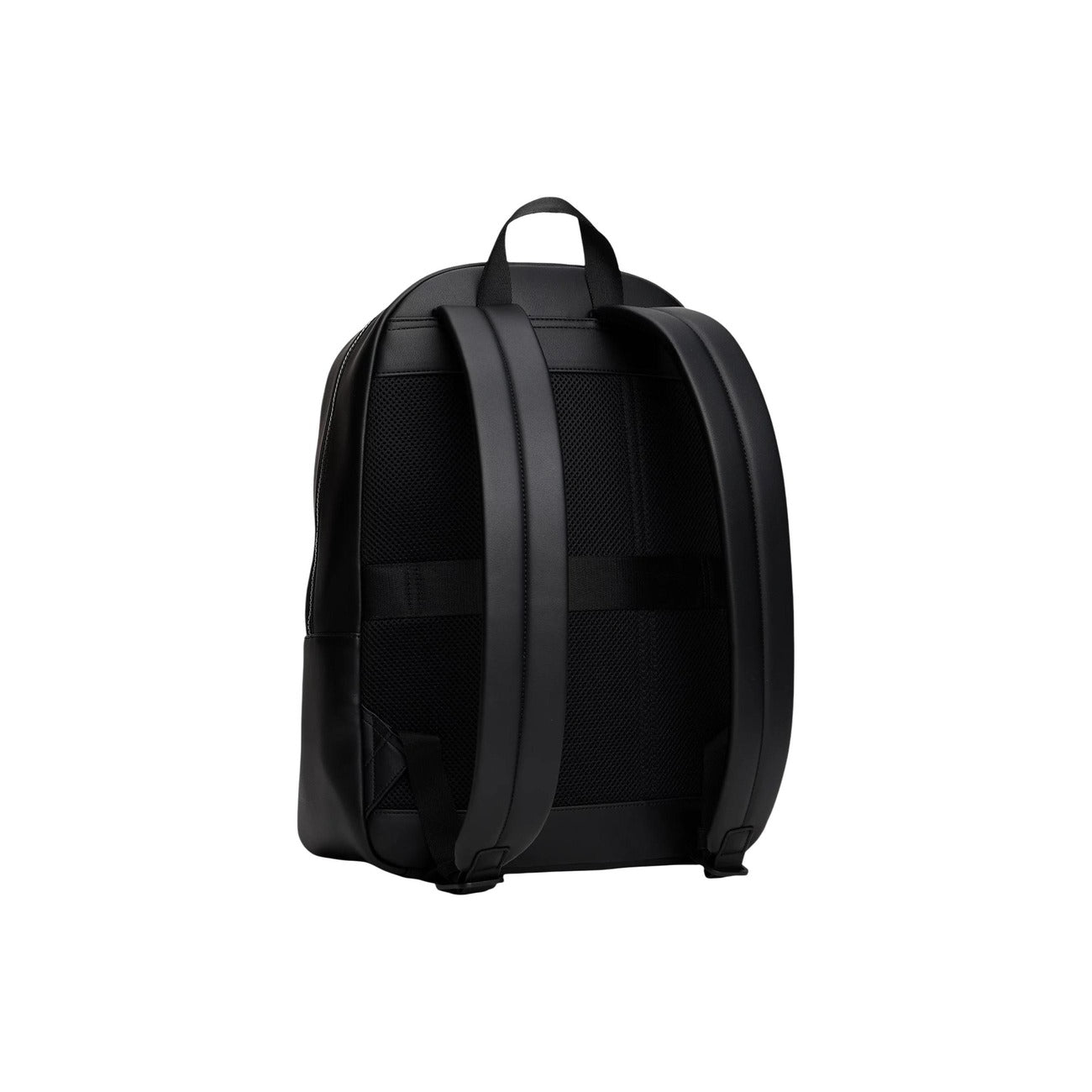 Tommy Hilfiger Zaino Texture Mix; zaino in poliuretano con tasca a coste e logo smaltato. Design ergonomico con retro in mesh e scomparti organizzati. Pratico, elegante e durevole. Vista posteriore 