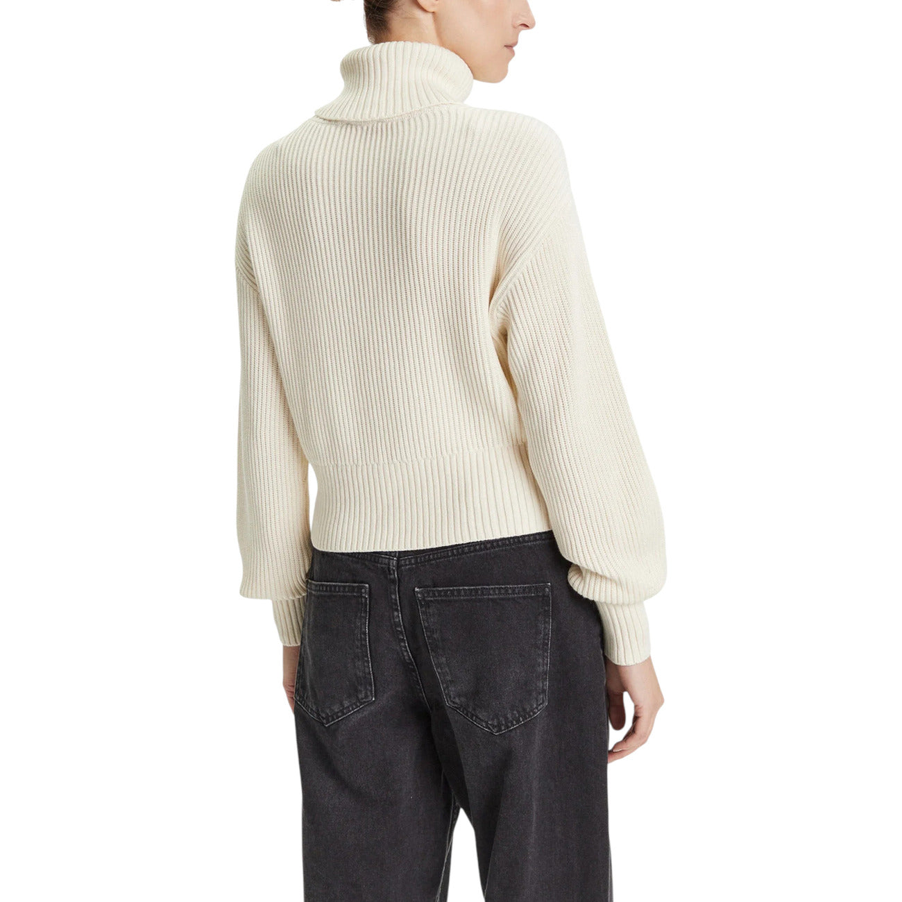 Calvin Klein Jeans Maglia Donna Bianca con Stampa Maniche Lunghe Scollo Alto - Maglia Cotone