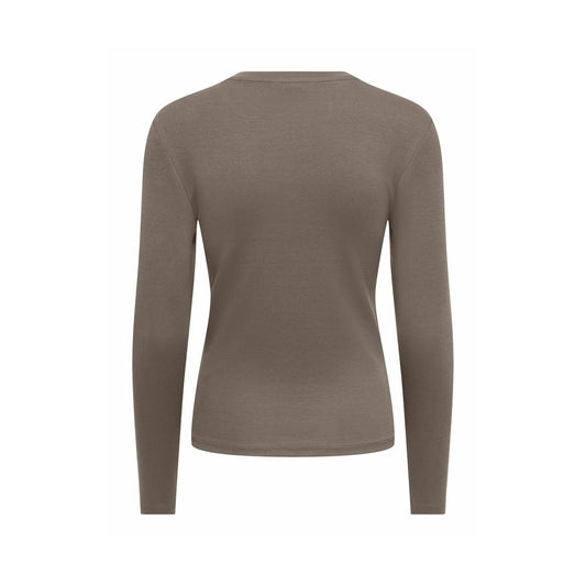 T-shirt manica lunga aderente donna Only 15323159. Maglia paricollo tight fit in cotone grigio e verde per autunno inverno.