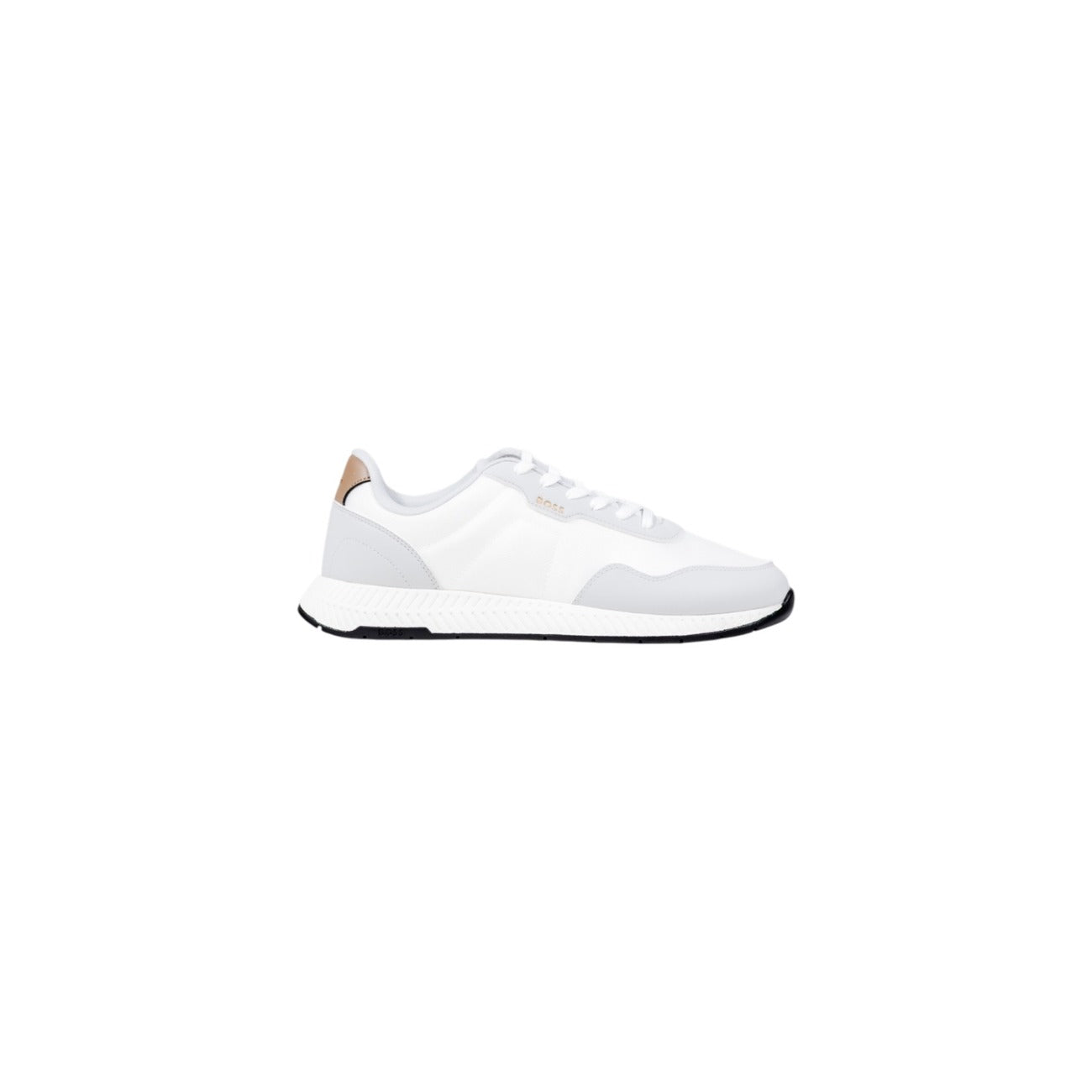 Sneakers Boss Titanium uomo bianco grigie e beige/marrone con tomaia mista tessuto lavorato liscio lacci suola gomma - dettaglio tomaia