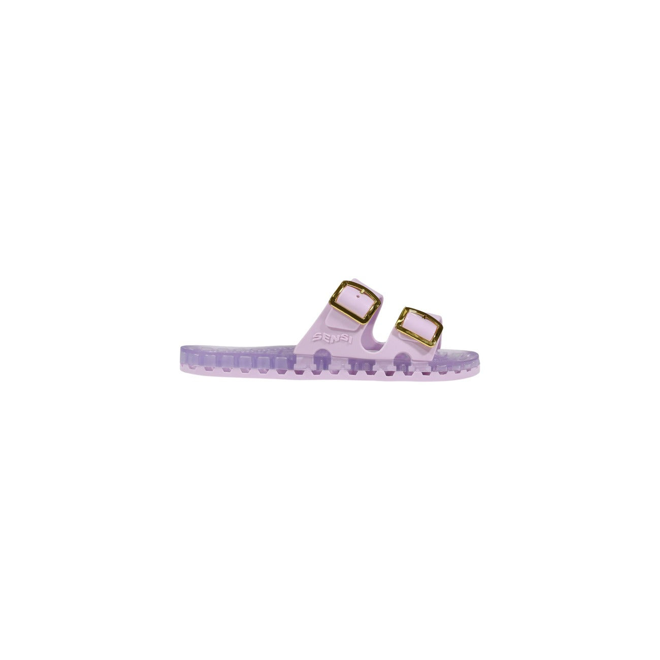 Slide Sensi La Jolla Urban Nere; 100% PVC. Doppia fascia regolabile, suola ergonomica traforata anti-ristagno, altezza 2 cm. Leggere, ultra-resistenti e lavabili. Design Made in Italy. Colore lilla 