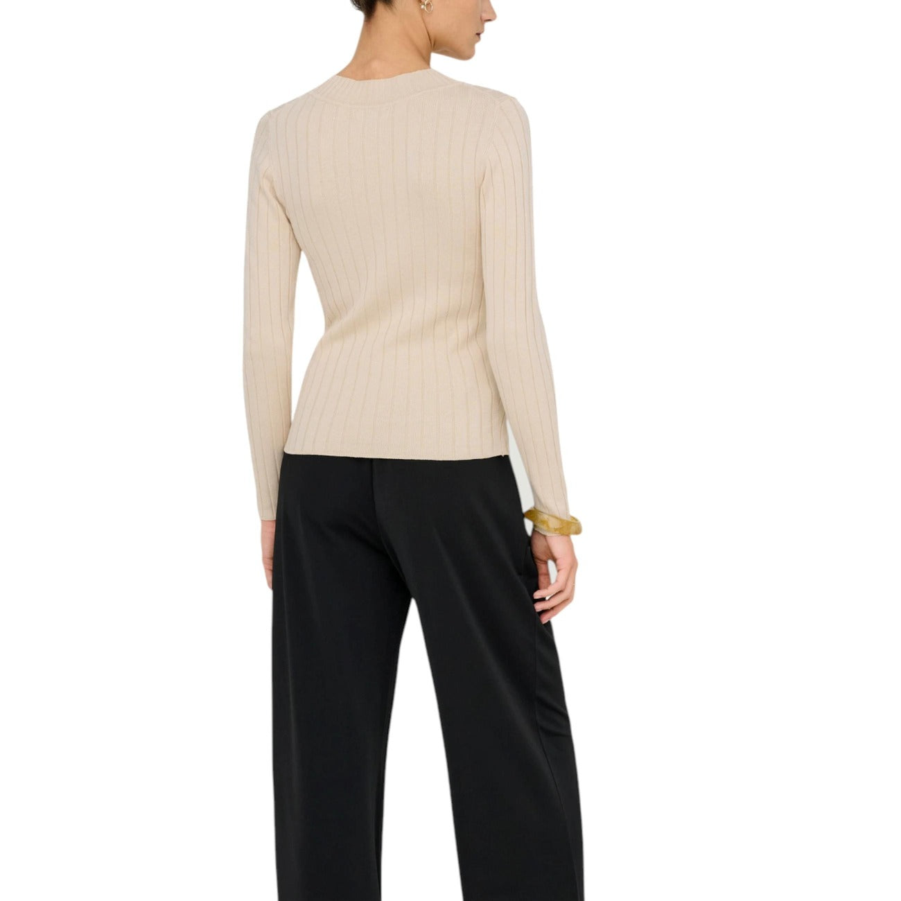 Jacqueline De Yong Maglia Donna Beige in 70% Viscosa 30% Nylon a Manica Lunga con Scollo Tondo 15207694