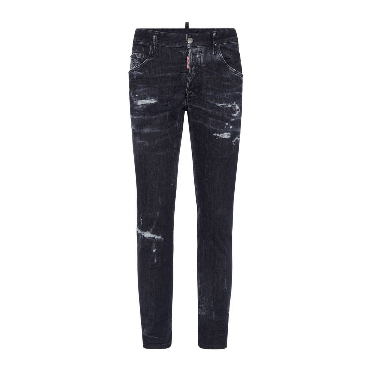 Dsquared2 Jeans Uomo Neri con Bottoni Effetto Strappato Macchiato Tasche Anteriori Posteriori - Jeans Cotone Elastan