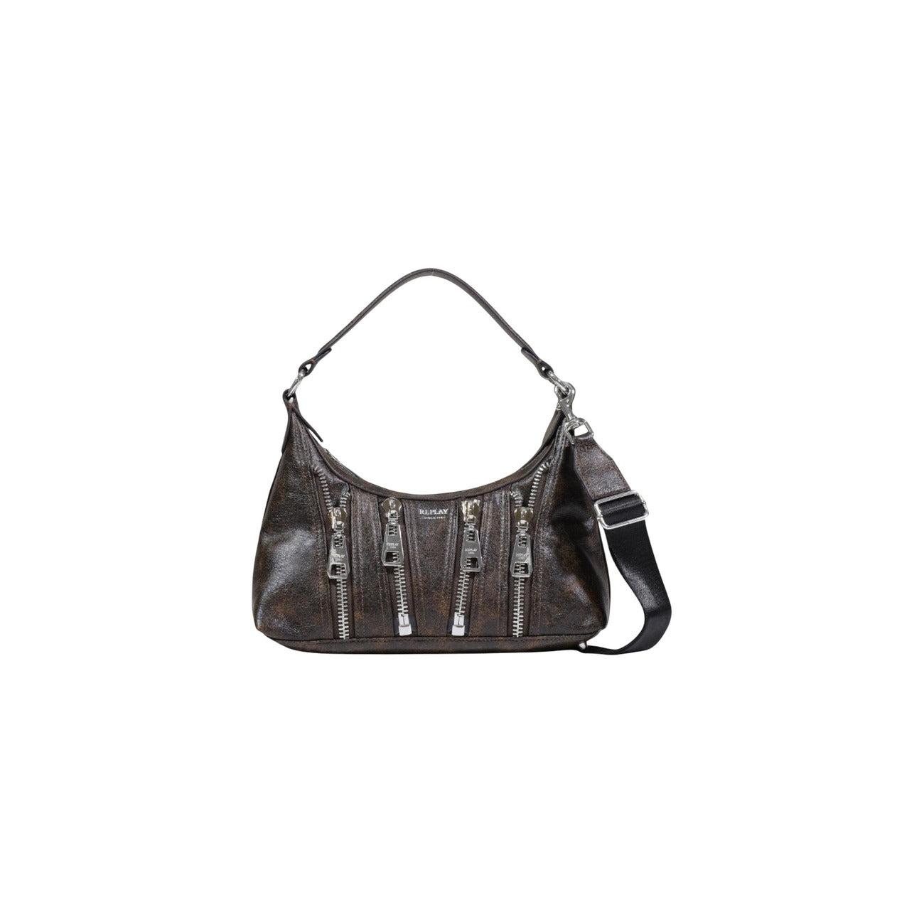 Replay Borsa Donna Marrone a Mano Tracolla con Cerniera - Borsa Poliuretano 30x14x11cm