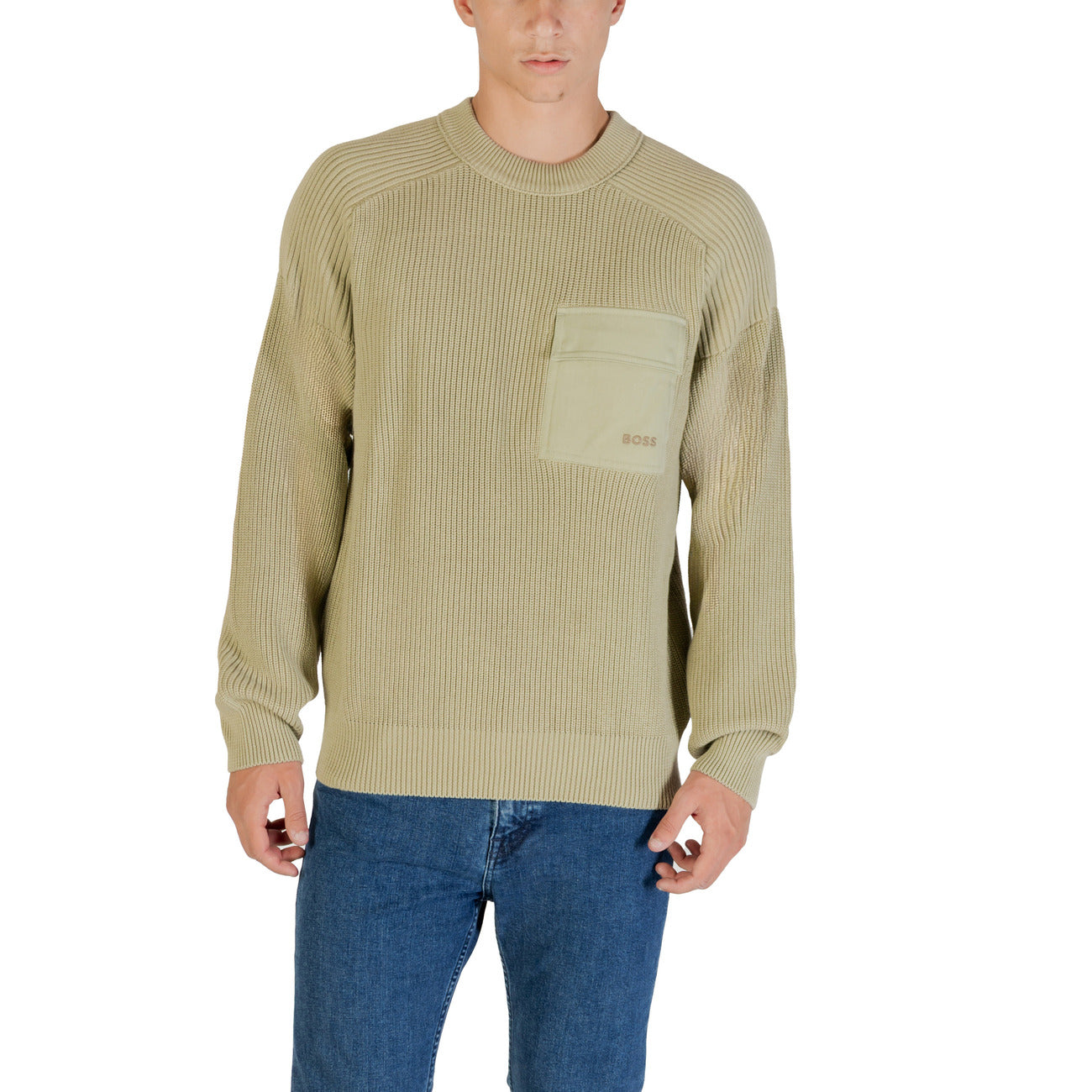 Boss Maglia Uomo Beige con Maniche Lunghe Scollo Tondo Tasca Esterna in Cotone 100% 50546175