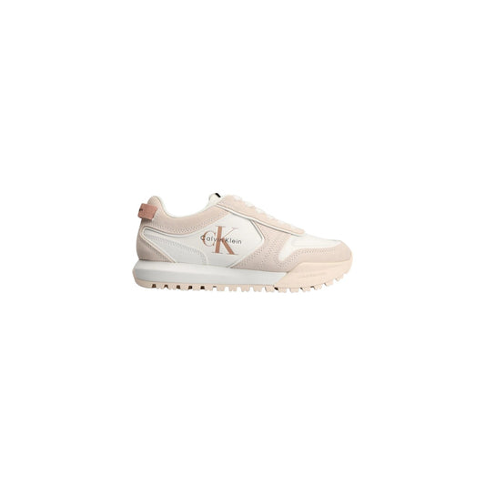 Sneakers CK Jeans Toothy Runner; pelle e fintapelle, bianco/crema, suola sintetica. Design irregolare, chiusura a lacci, stile fitness & lifestyle. Vista laterale 