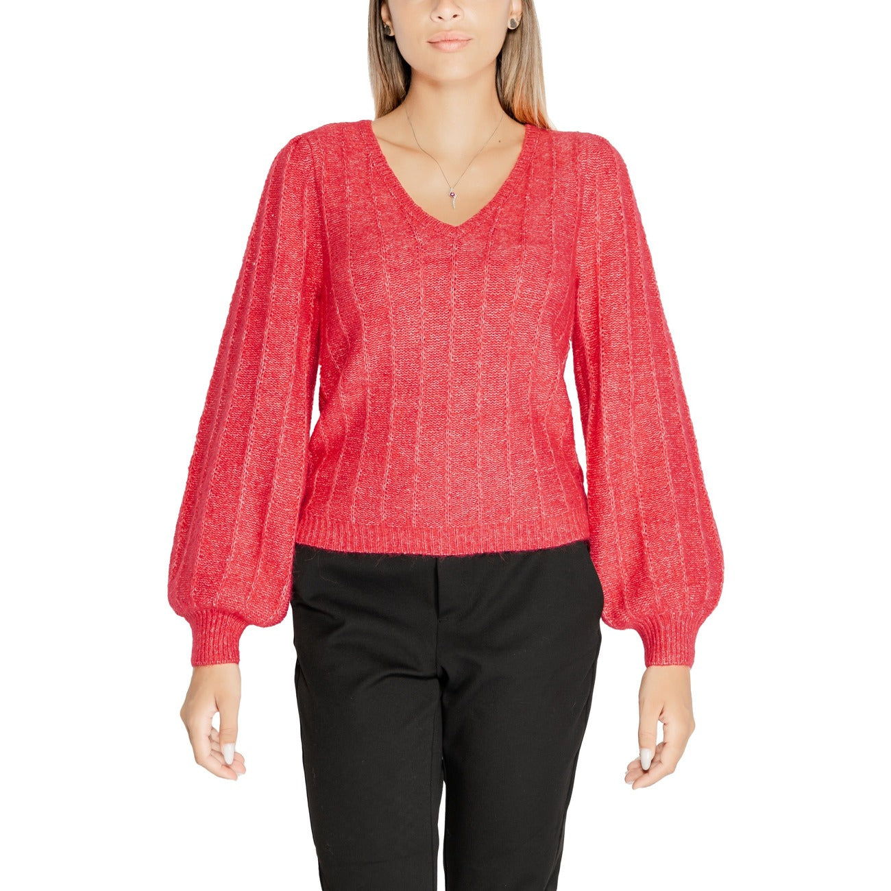 Guess Maglia Donna Rossa in 75% Poliestere 14% Acrilico 5% Lana 3% Alpaca 3% Spandex a Manica Lunga Scollo a V W4BR0N Z3LG0