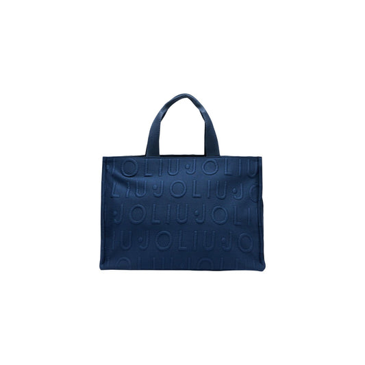Borsa Liu Jo L Tote Logo Bubble; 100% Poliestere Blu. Texture con logo in rilievo, chiusura a zip, ampi manici. Shopper donna grande, capiente e raffinata. Vista frontale 