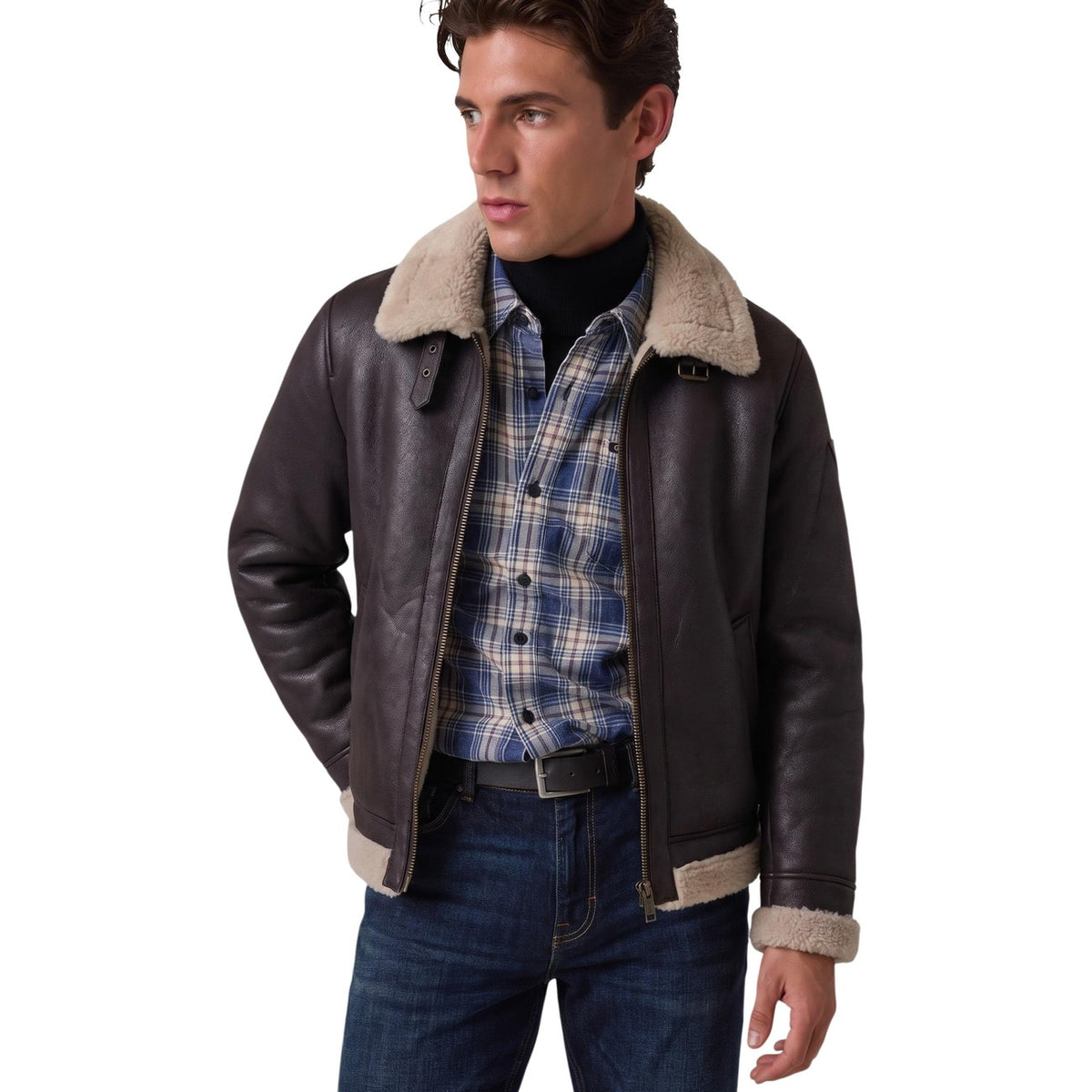 Giacca shearling uomo Guess – Giubbotto montone sintetico con zip M6BL40W4152.
