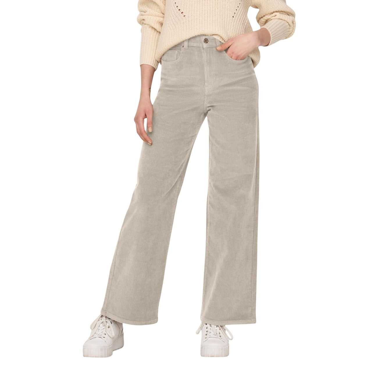 Only Pantaloni Donna Beige con Zip e Bottone Tasche Anteriori e Posteriori - Pantaloni Cotone Elastan