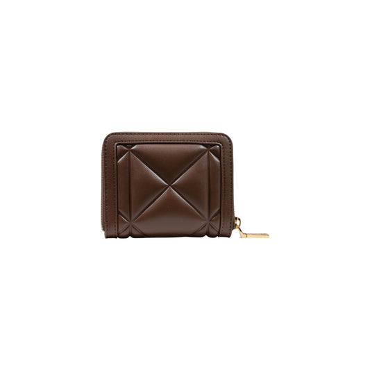Portafoglio Love Moschino donna marrone piccolo modello JC5641PP. Portatessere e portamonete compatto trapuntato marrone cuoio con zip perimetrale oro stile elegante, classico e da borsa.