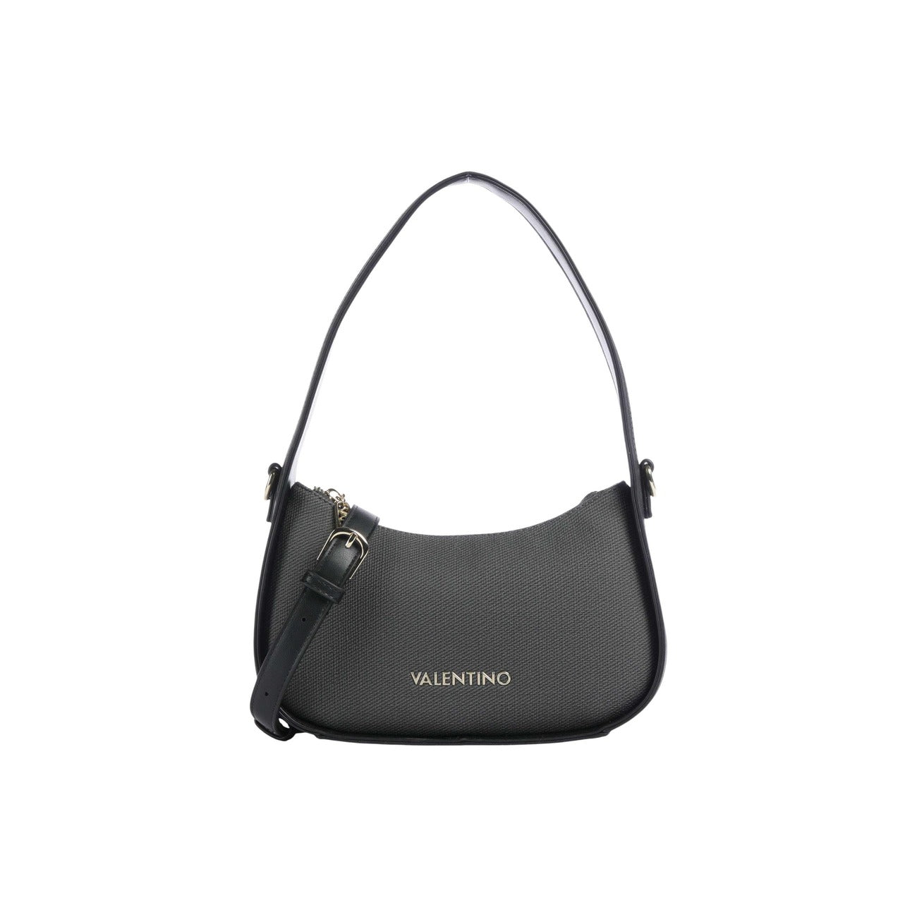 Borsa Baguette Piccola nero Donna Valentino Bags Atena; Misure 6x15x6 cm. Tessuto 100% cotone con manico superiore regolabile e tracolla rimovibile. Chiusura superiore con cerniera oro lucida, stile elegante e primaverile.