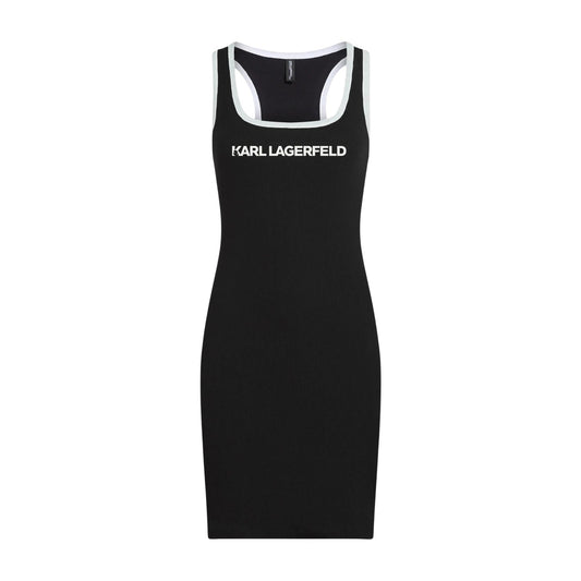 Abito Midi Karl Lagerfeld; 95% Cotone Organico, 5% Elastan. Taglio canotta, profili a contrasto, logo frontale. Vestibilità stretch, prodotto in Portogallo, perfetto per la PE26. Colore nero 