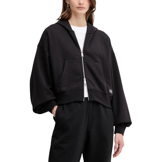 Calvin Klein Jeans Felpa Zip Donna Nero Cerniera Cappuccio Manica Lunga Scollo Tondo Tasche Cotone 100% Autunno Inverno LV047C216G