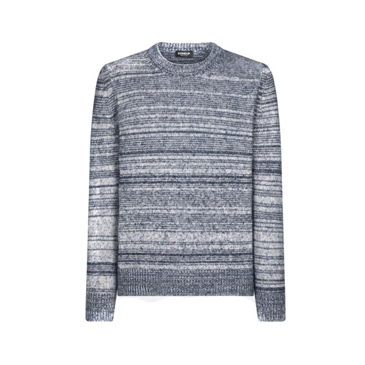 Maglione Dondup uomo in lana lavorata con effetto melange grigio/blu. Vista frontale 