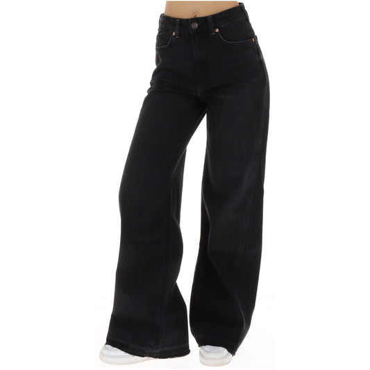 Jeans svasati neri donna Pepe Jeans PL20511262. Pantaloni denim flare fit a vita alta stile anni 90 in cotone rigido nero consumato con tasca portamonete diagonale e patch logo.