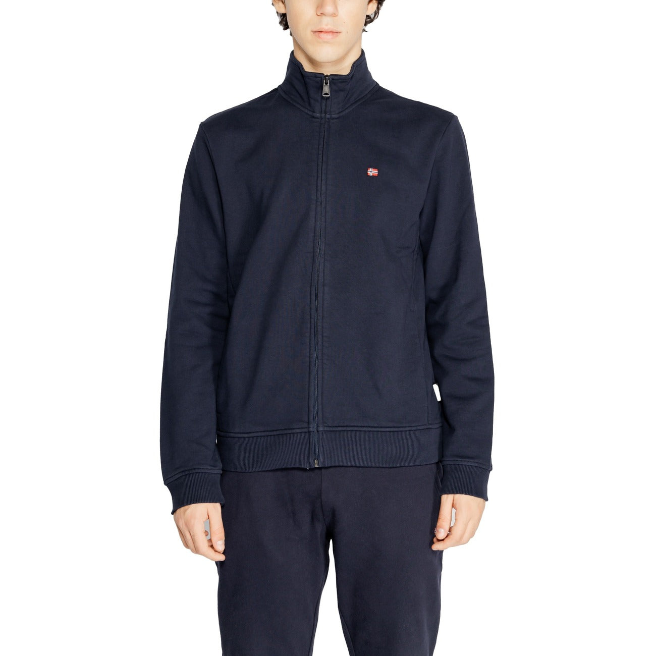 Napapijri Felpa con Zip Uomo Blu Maniche Lunghe Scollo Alto - Felpa Cotone Poliestere