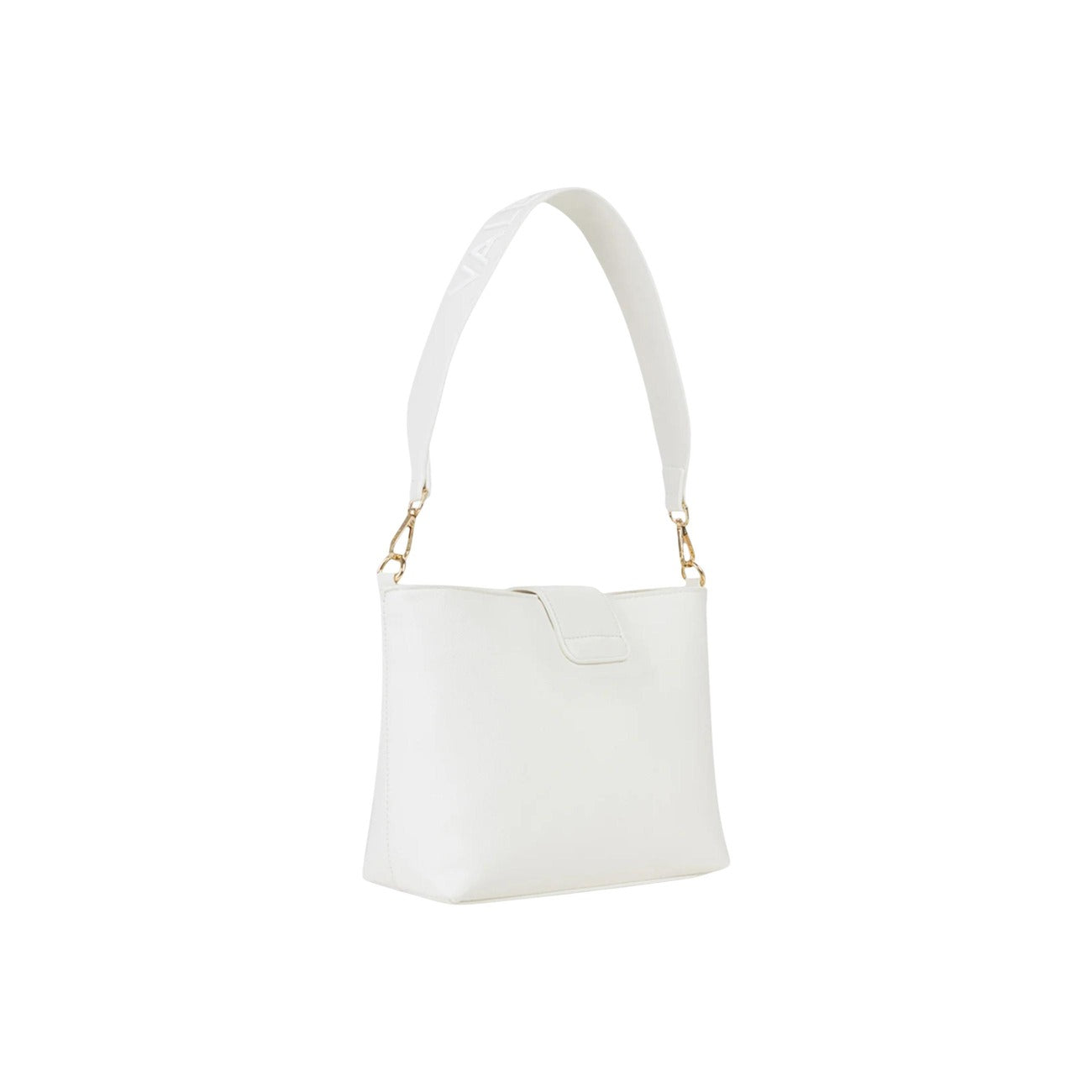Borsa Media bianca Donna Valentino Bags Clio; Misure 7x22x7 cm. Tessuto 100% poliuretano stile mezzaluna con chiusura a zip. Tracolla a spalla regolabile con finiture e fibbia dorate, stile elegante e casual. Posteriore 