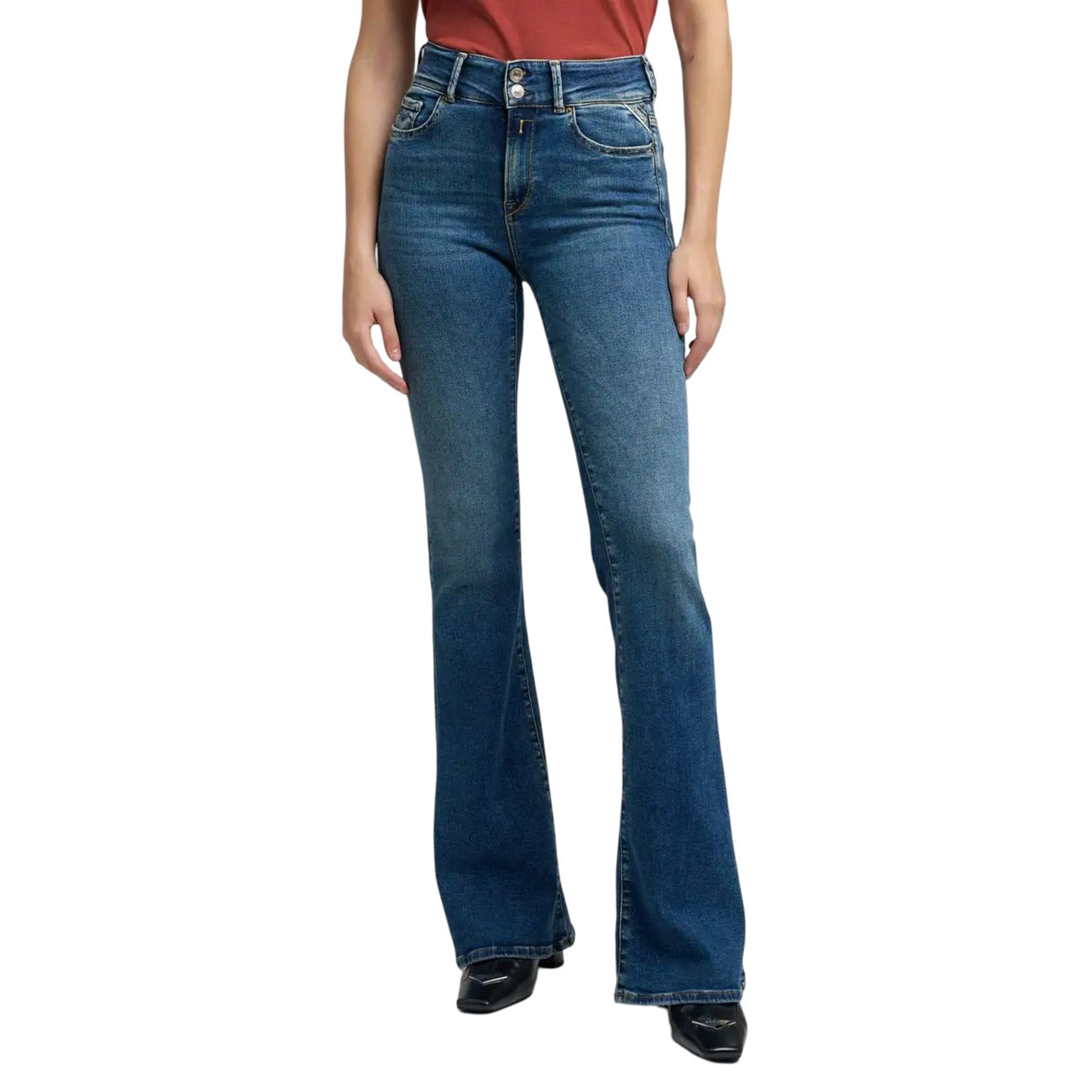 Replay Jeans Donna Blu con Zip e Bottone Tasche Anteriori e Posteriori - Jeans Cotone Modal Elastan