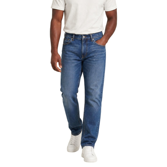 Jeans Uomo Blu Tommy Hilfiger Jeans; Modello Ryan Slim. 99% cotone e 1% elastam, vita media e chiusura con zip. Design 5 tasche con effetto vissuto e cuciture a contrasto, stile casual 4 stagioni. Vista frontale 