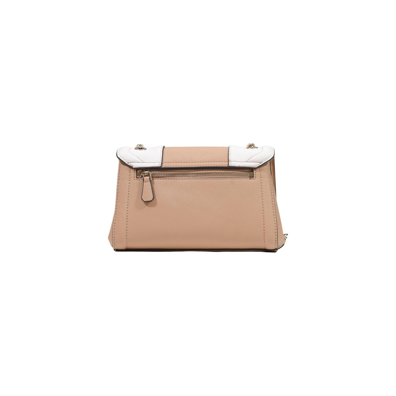 Borsa Crossbody Bianca Donna Guess Noelle II; Misure 23x16x8 cm. Tessuto 100% bianco/rosa, chiusura con patta e tracolla a catena convertibile. Logo frontale in rilievo, stile elegante e casual 4 stagioni.