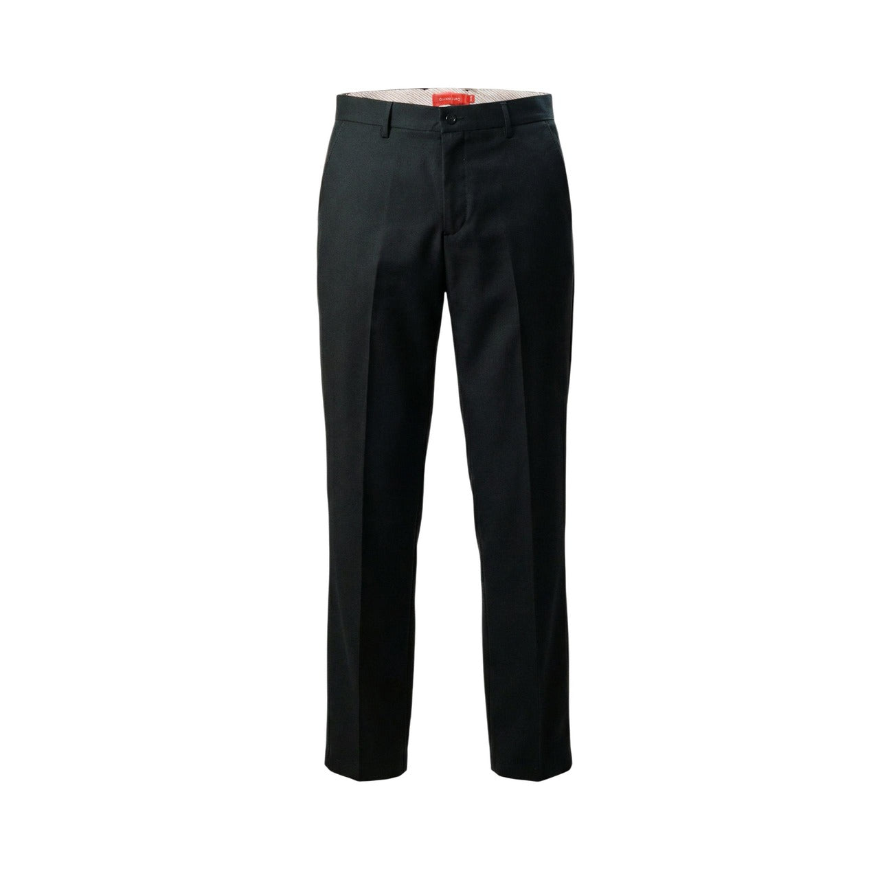 Pantaloni Slim Neri Gianni Lupo; Tessuto Stretch Premium. Piega centrale, vestibilità aderente, chiusura classica. Eleganti, resistenti e confortevoli. Il pantalone nero definitivo per la tua mezza stagione. Frontale stesa 