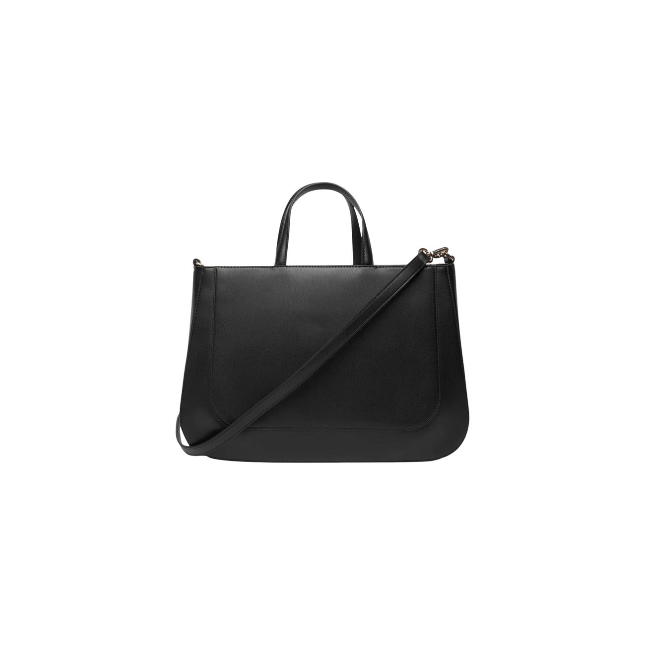 Borsa Tommy Hilfiger TH Glam Satchel; 100% Poliuretano liscio. Logo metallico, doppio manico e tracolla rimovibile. Borsa grande strutturata, ideale per ufficio e look formali. Colore nero vista posteriore 