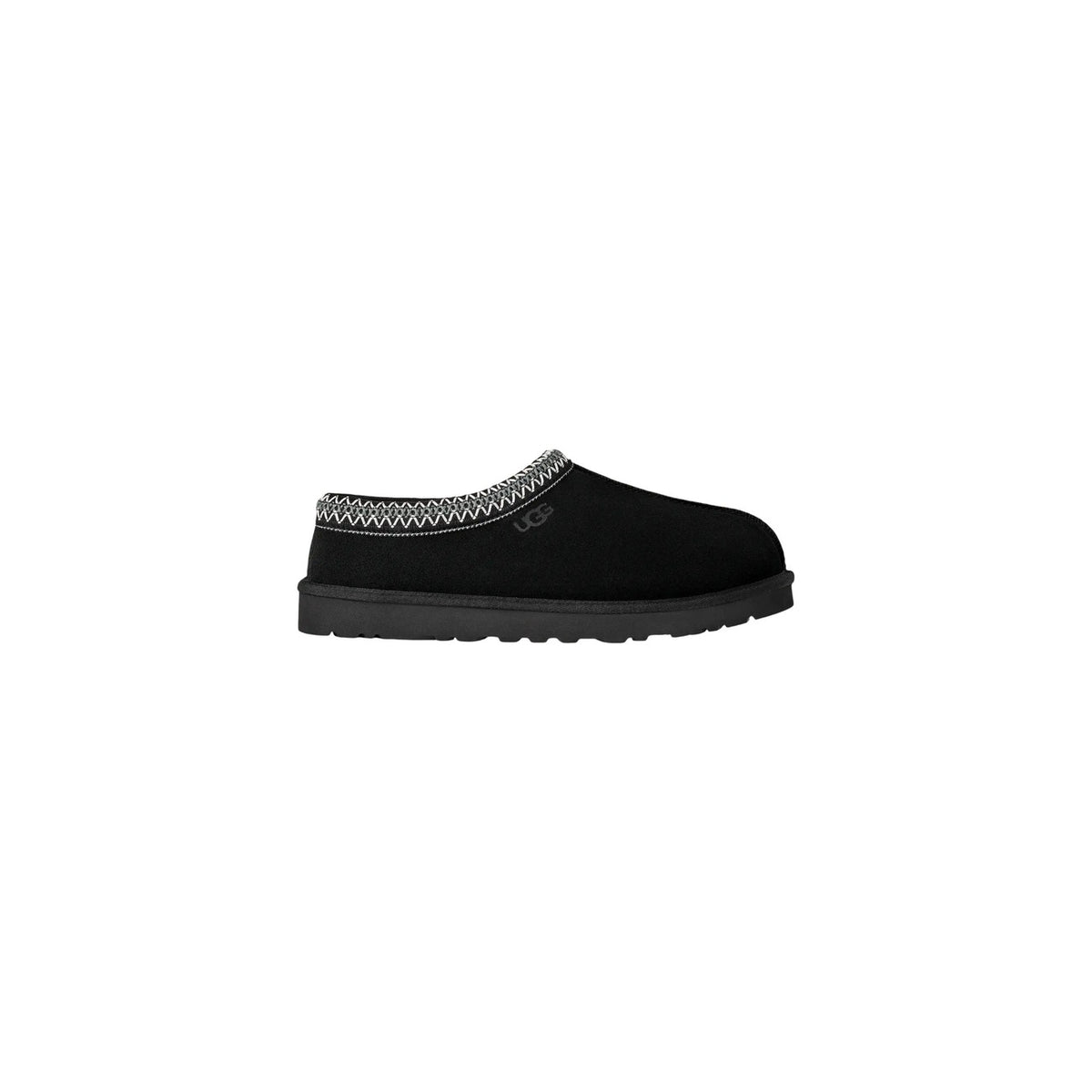 Ciabatte UGG Tasman donna camoscio 1174470 colori grigio nero e bronzo. Sabot bassi senza tacco in pelle scamosciata con bordo ricamato UGGbraid, interno in vero montone e suola ammortizzata in EVA da canna da zucchero.