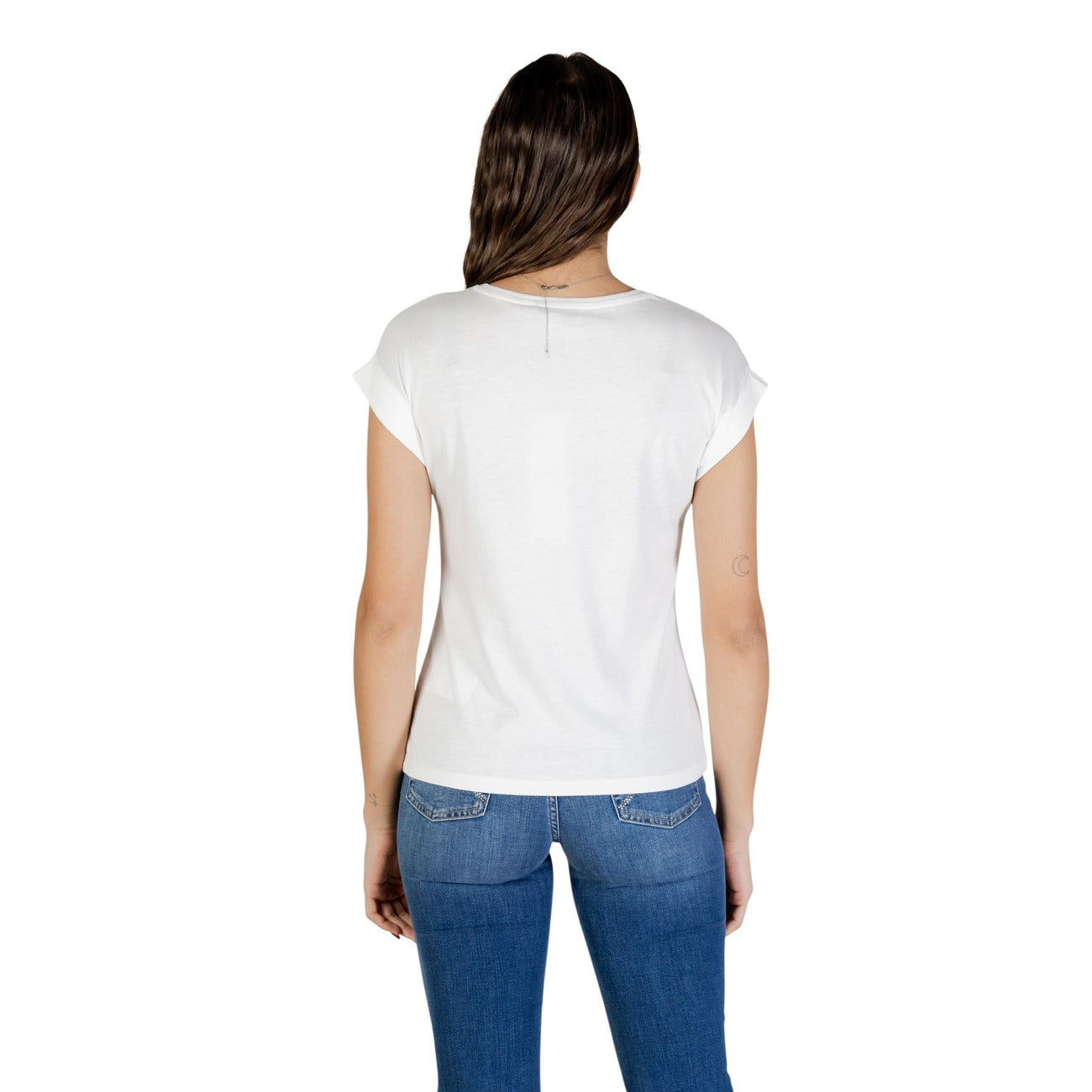 T-shirt Morgan De Toi donna bianca con stampa cuori - vista posteriore retro indossata da modello

