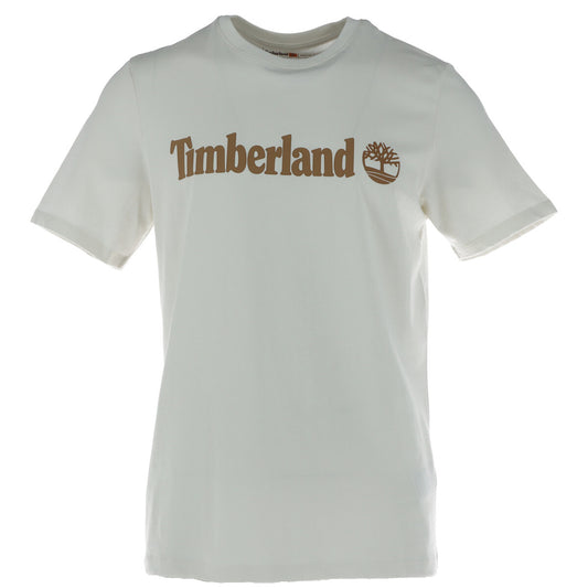 T-shirt uomo Timberland modello SHORT SLEEVE bianca in cotone a maniche corte con stampa logo e scollo tondo
