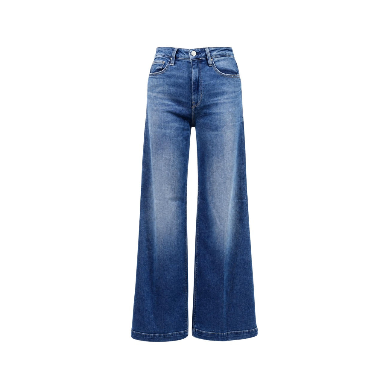 Jeans Guess Bellagio Chain Pocke blu donna W6YAJG D1355. Jeans flare a zampa e bootcut a vita alta da donna in cotone elasticizzato con catena dorata sulle tasche sul retro, pantaloni denim vintage 70s 4 stagioni.