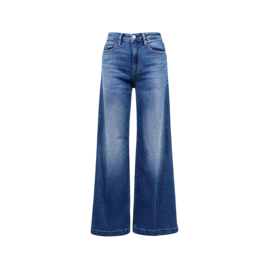 Jeans Guess Bellagio Chain Pocke blu donna W6YAJG D1355. Jeans flare a zampa e bootcut a vita alta da donna in cotone elasticizzato con catena dorata sulle tasche sul retro, pantaloni denim vintage 70s 4 stagioni.