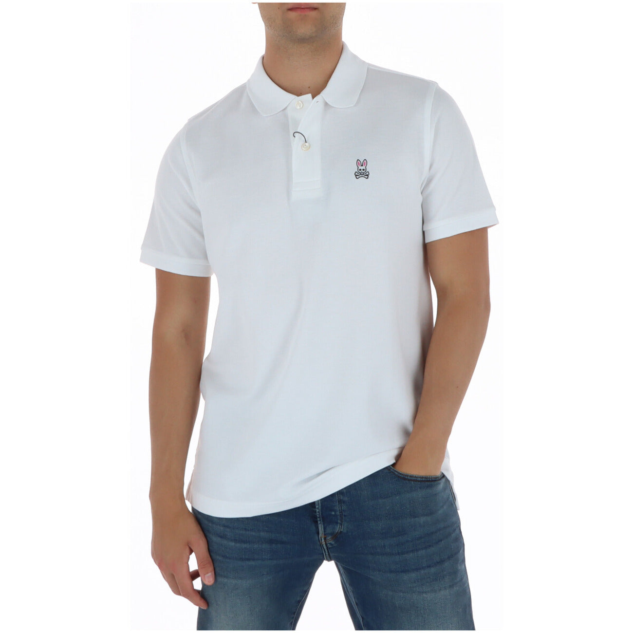 Polo Psycho Bunny Bianca; 100% Cotone Pima Peruviano. Tessuto piqué a maglia romboidale, bottoni in madreperla, logo ricamato e colletto anti-arrotolamento. Qualità sartoriale Made in Peru, traspirante e resistente.