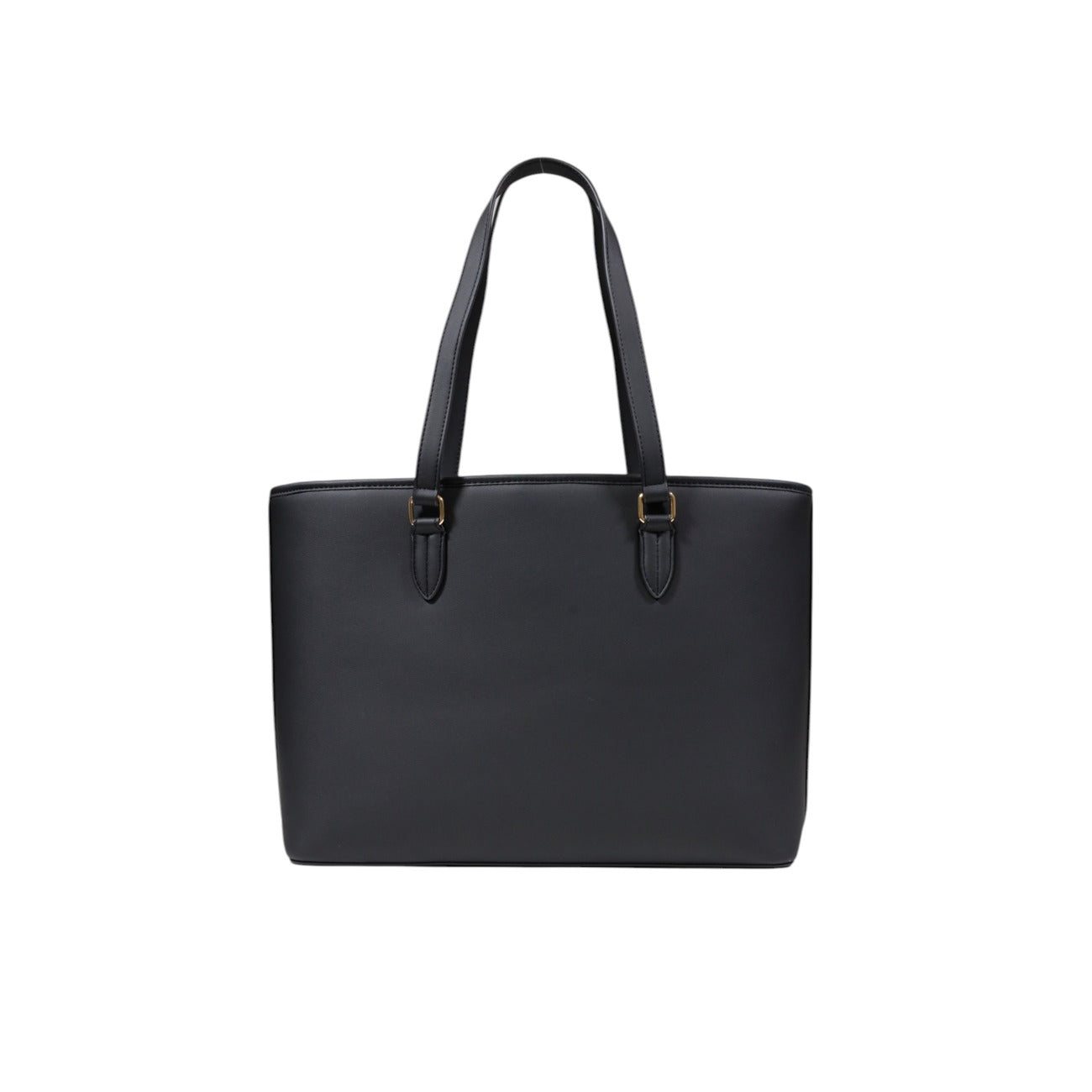 Borsa Love Moschino donna nera shopping modello JC4190PP1. Borsa grande a spalla liscia effetto pelle nera per documenti e lavoro con logo lettering dorato in rilievo stile casual chic e business daily.