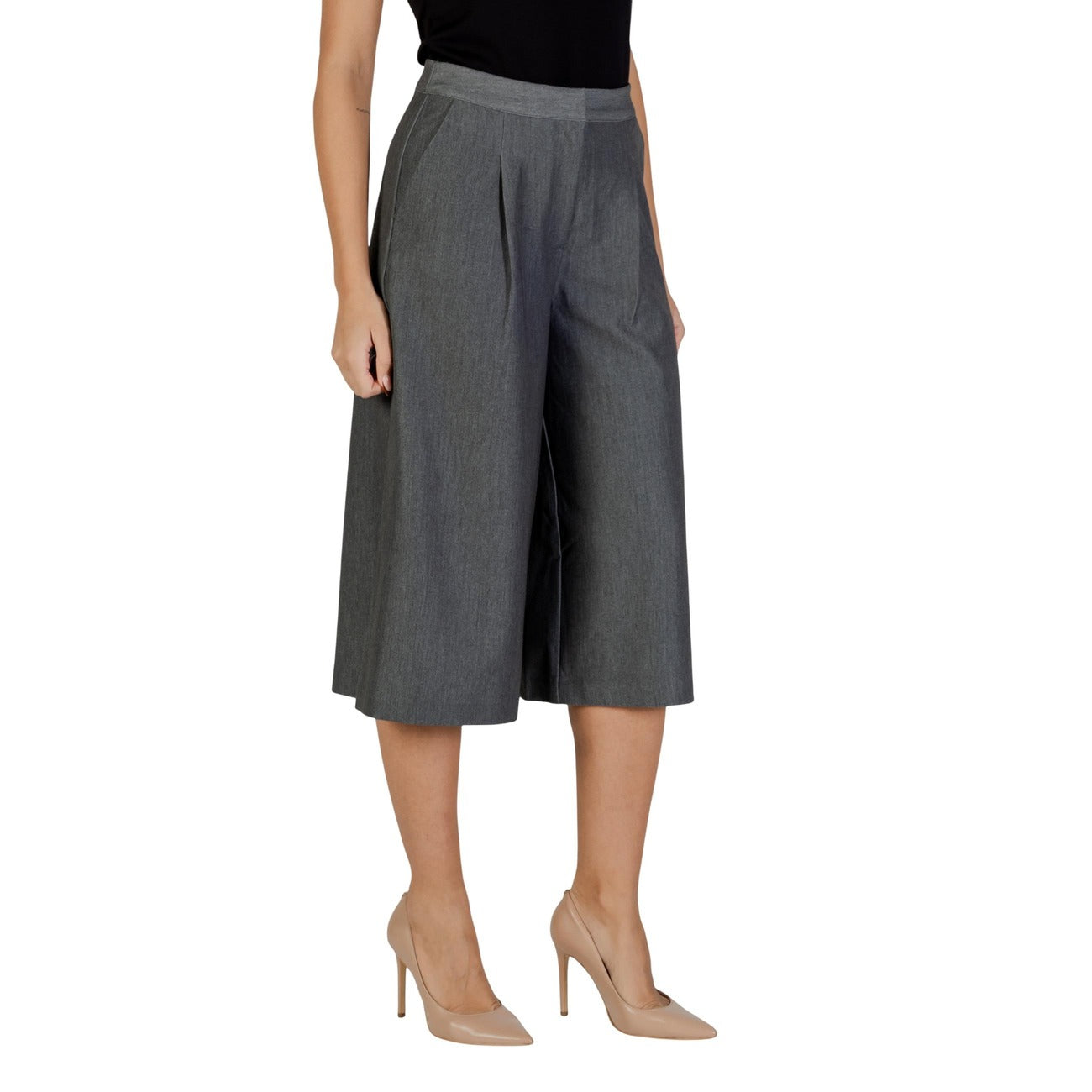 Ichi Pantaloni Donna Grigi con Cerniera - Pantaloni Poliestere Viscosa Elastan Tasche Anteriori