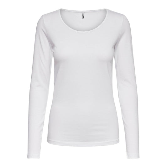 T-shirt manica lunga donna Only 15204712. Maglia paricollo stretch fit in cotone bianco e nero primavera estate.