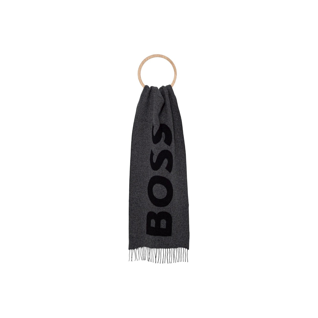 Boss Sciarpa Uomo Nera con Stampa - Sciarpa Lana 180x35cm Autunno Inverno