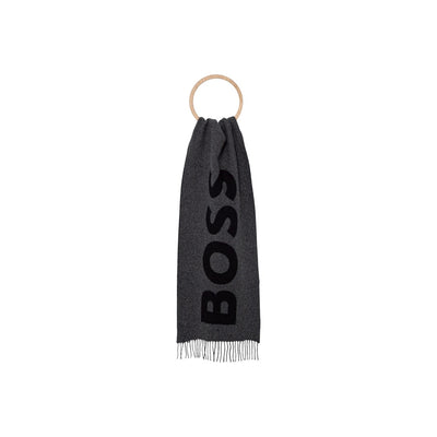 Boss Sciarpa Uomo Nera con Stampa - Sciarpa Lana 180x35cm Autunno Inverno