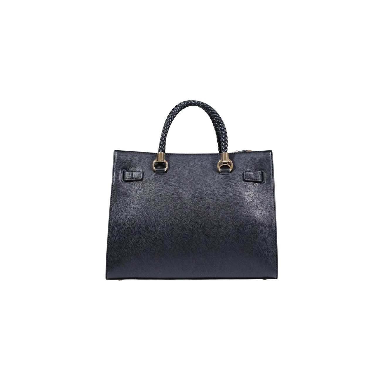 Borsa Satchel Liu Jo Better; effetto bottalato nero. Tre scomparti (zip e magnetico), manici intrecciati, tracolla removibile. Borsa donna media, versatile e sostenibile. Vista posteriore 
