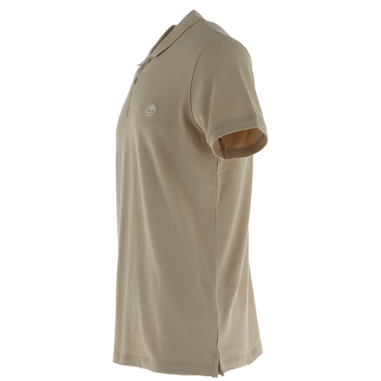 Dettaglio polo Timberland Millers River uomo beige con logo ricamato e vestibilità regular fit
