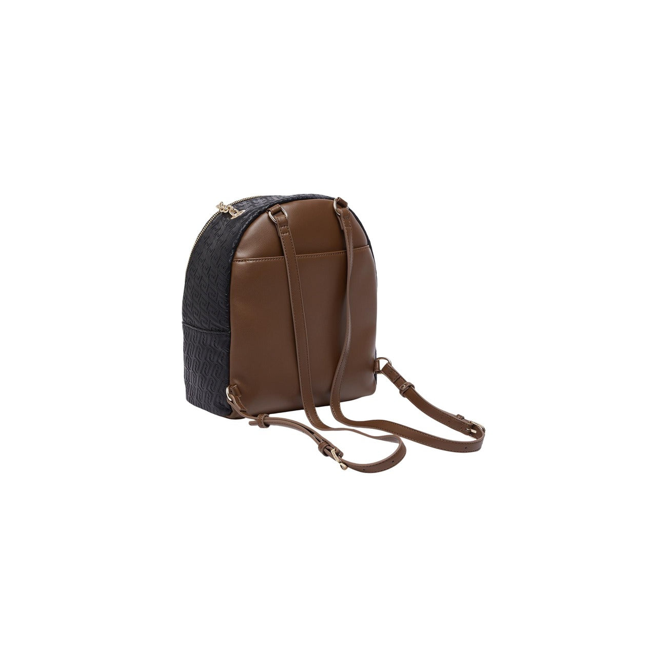 Zaino Liu Jo nero logo rilievo AF6111 E1141. Zainetto da donna nero in ecopelle con catena dorata sulla tasca frontale, spallacci regolabili e chiusura zip, zaino elegante da città e viaggi 4 stagioni.