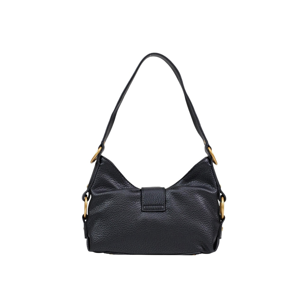 Questa è una borsa a spalla Guess Camden in similpelle martellata nera. 
Realizzata in 100% poliuretano con effetto pelle martellata. 
Presenta una chiusura con cerniera lampo e una maxi fibbia metallica color oro con logo. 