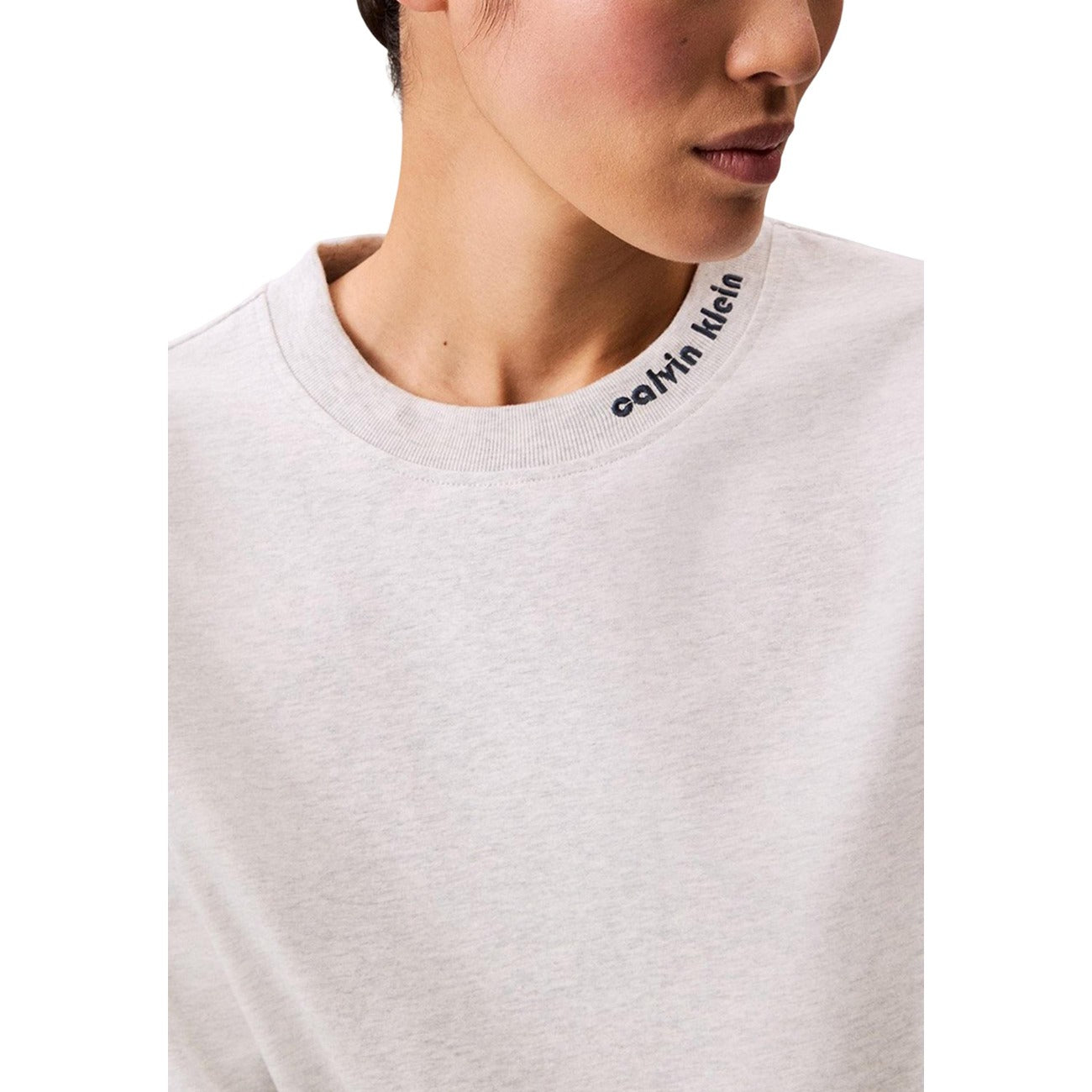 Calvin Klein Jeans T-Shirt Donna Grigia Maniche Corte Scollo Tondo - T-Shirt Cotone Elastan Poliestere