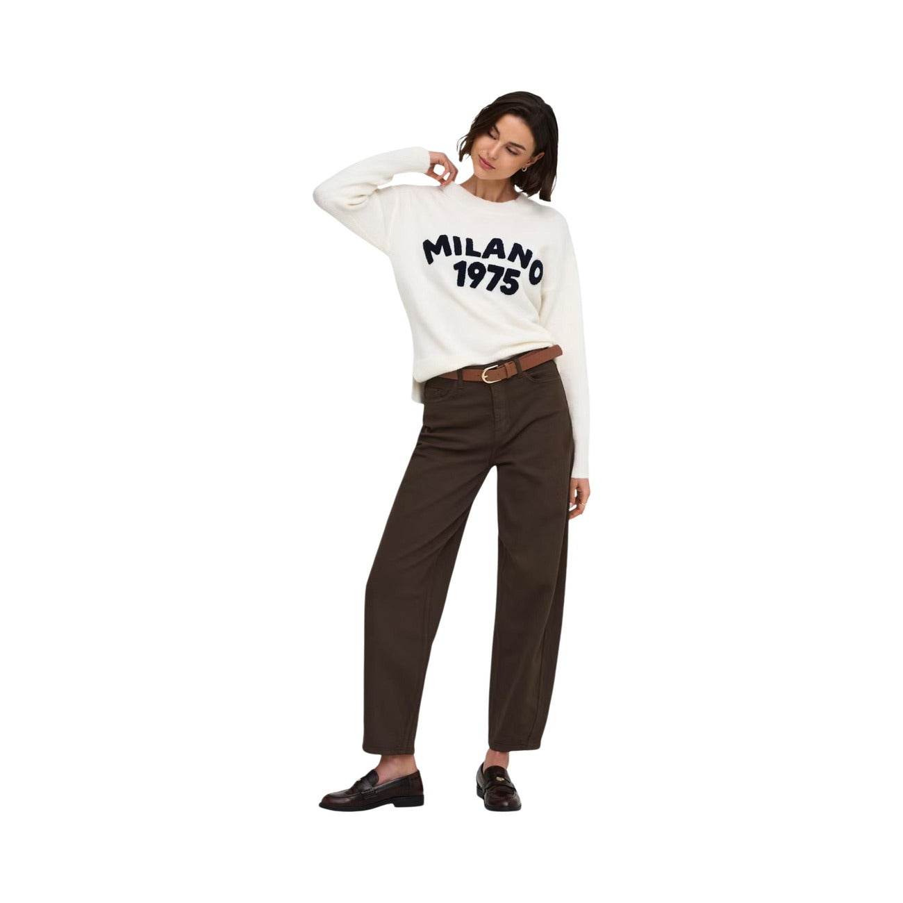 Jeans Jacqueline de Yong marroni donna 15380590. Pantaloni jeans da donna marroni a gamba larga modello barrel baggy, jeans loose fit casual in cotone riciclato con vita alta, denim 4 stagioni.